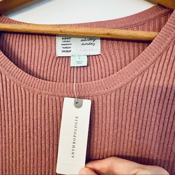 Anthropologie Parvati Midi Knit Sweater Dress Rose Pink Striped Large - Picture 11 of 14